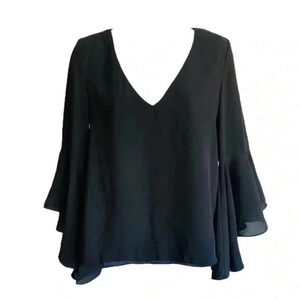 Zara Black Ruffle Chiffon Sleeve Statement Sleeve Drape Back Top